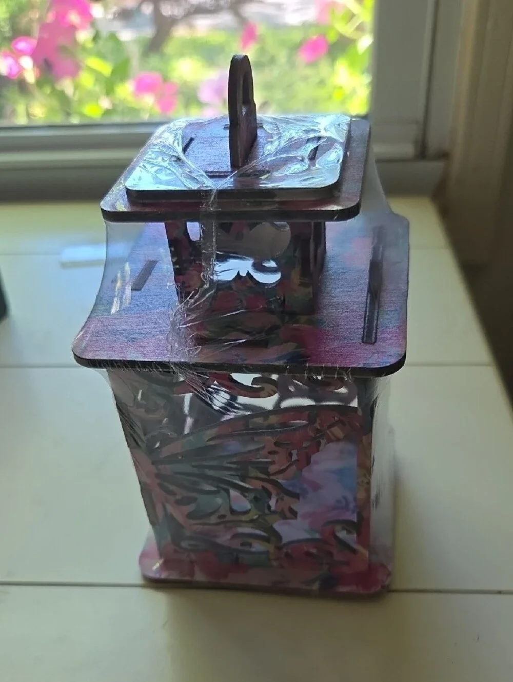 Decorative Butterfly Cutout Lantern - Pink Blue Floral